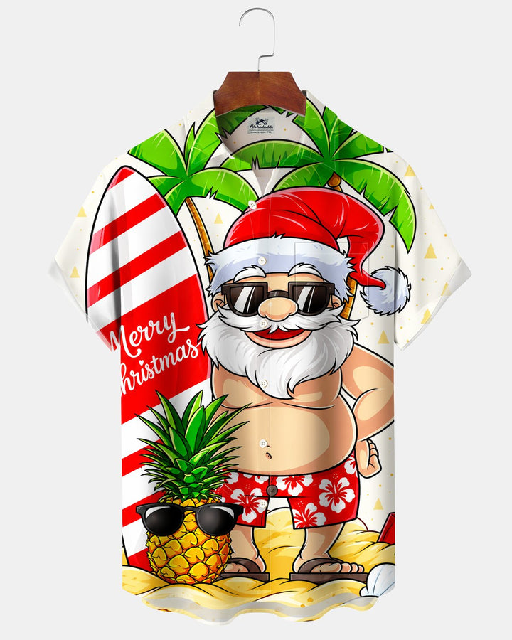 Alohadaddy® Holiday Christmas Santa Claus Hawaiian Beach Vacation Print Men&