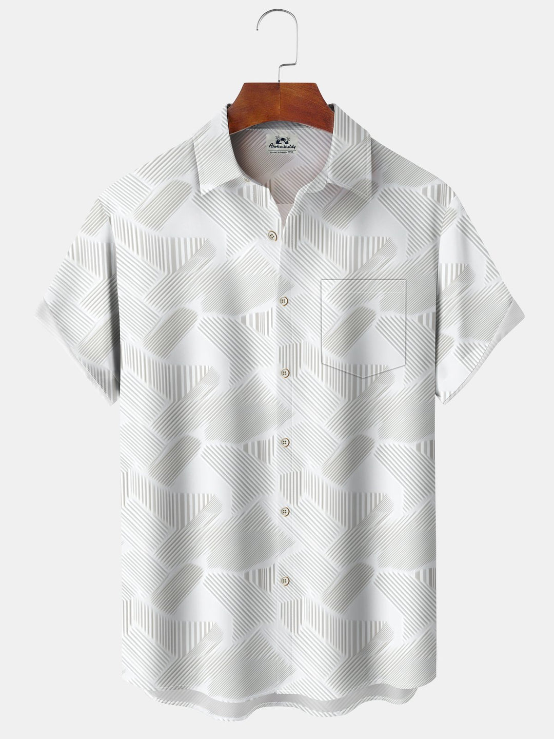 Alohadaddy Casual Stripes Dark Pattern Print Art Polyester Stretch Oversized Pocket Short Sleeve Shirt