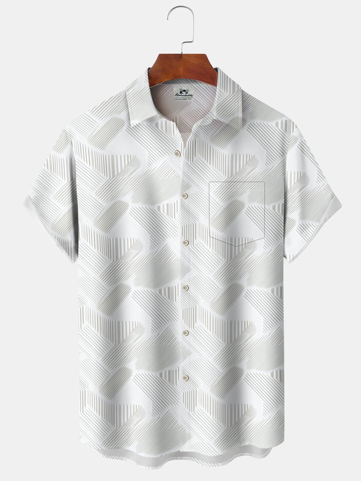 Alohadaddy Casual Stripes Dark Pattern Print Art Polyester Stretch Oversized Pocket Short Sleeve Shirt