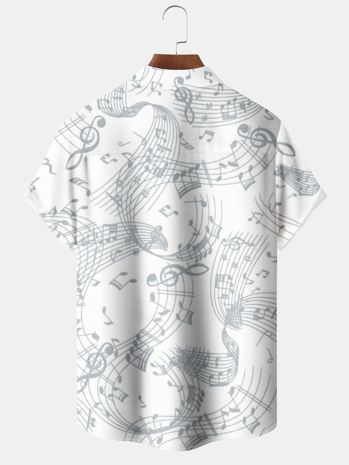 Alohadaddy® Casual Linen Music Notes Print Art Pockets Moisture Wicking Hawaiian Shirt Big &amp; Tall