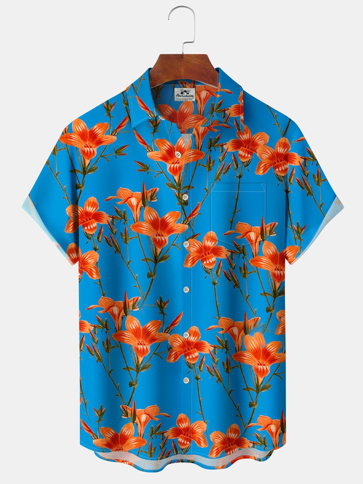 Alohadaddy® Casual Floral Art Print Pockets Wicking Hawaiian Shirt Big &amp; Tall