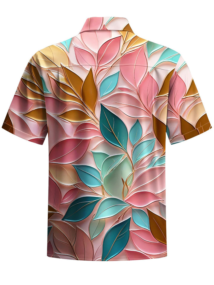 Alohadaddy® Hawaiian Leaves Glass Print Chest Pocket Men&