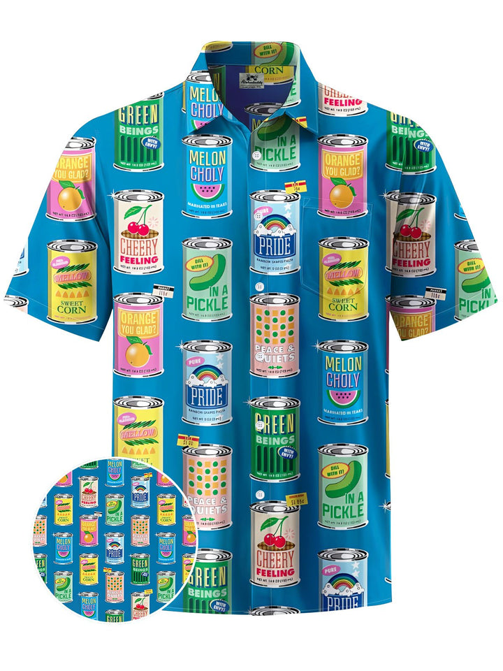 Alohadaddy® Casual Cans Print Art Chest Pocket Mens Short Sleeve Shirt Big &amp; Tall