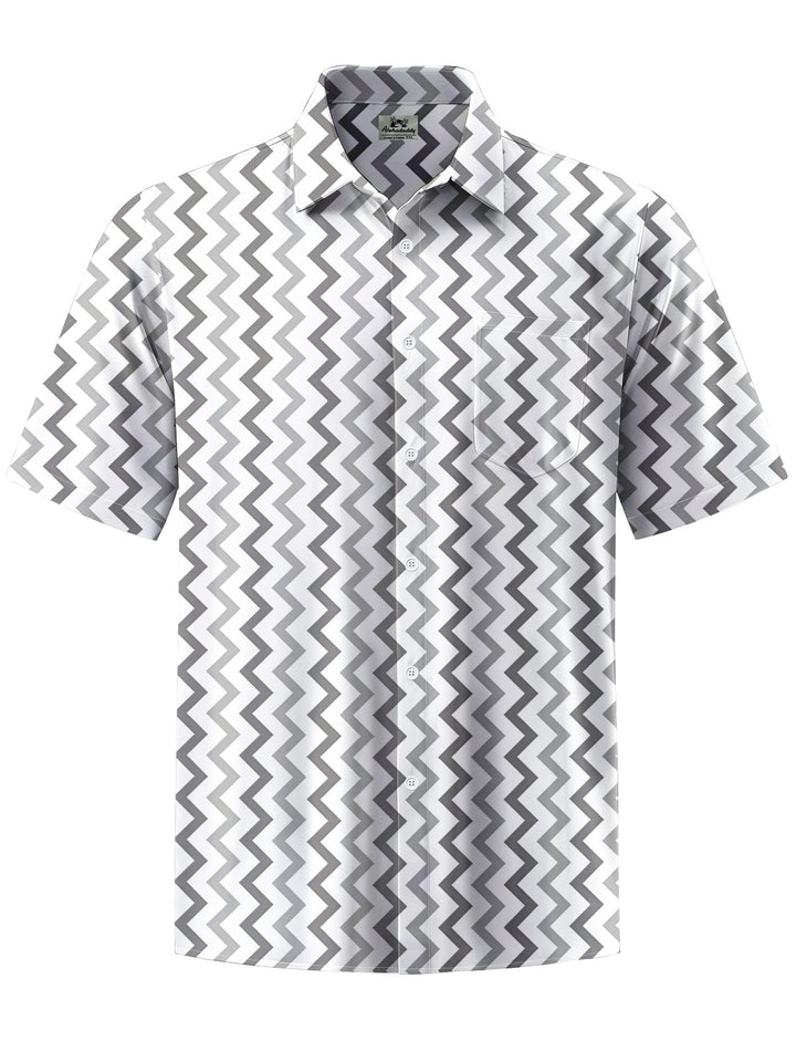 Alohadaddy® Casual Stripe Art Print Chest Pocket Men&