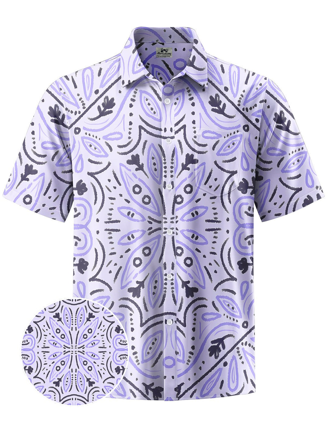 Alohadaddy® Casual Ethnic Pattern Flowers Print Art Chest Pocket Men Short Sleeve Shirt Big &amp; Tall