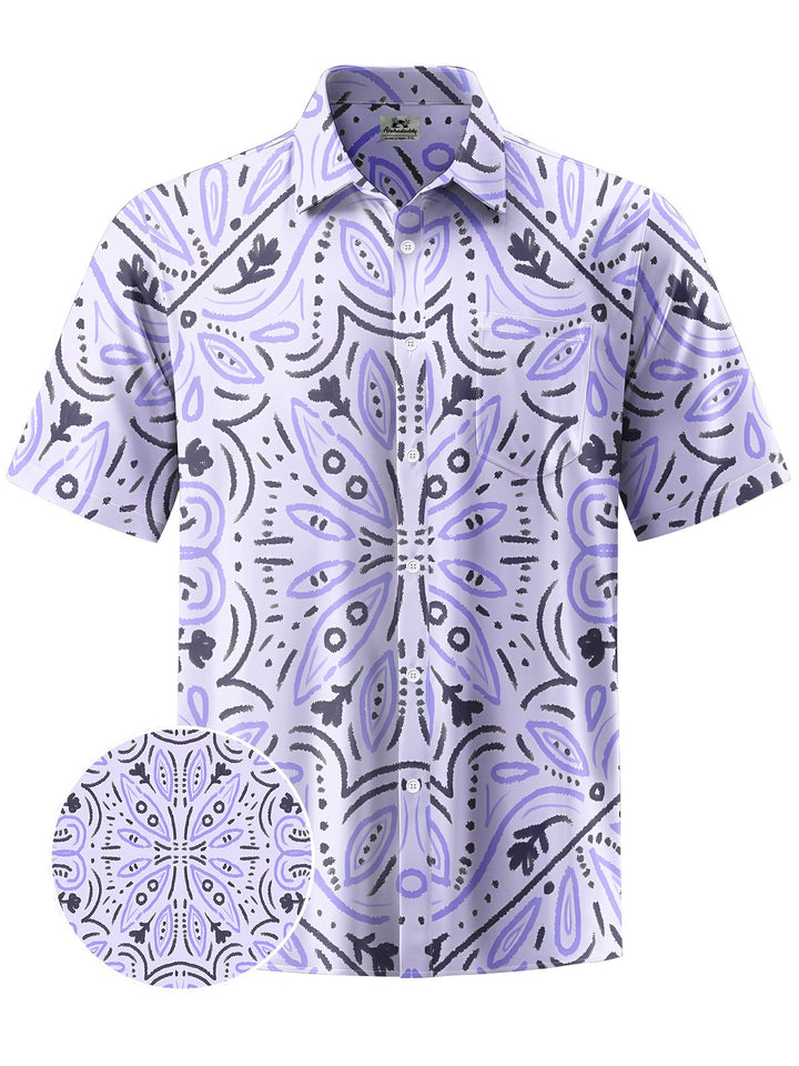 Alohadaddy® Casual Ethnic Pattern Flowers Print Art Chest Pocket Men Short Sleeve Shirt Big &amp; Tall