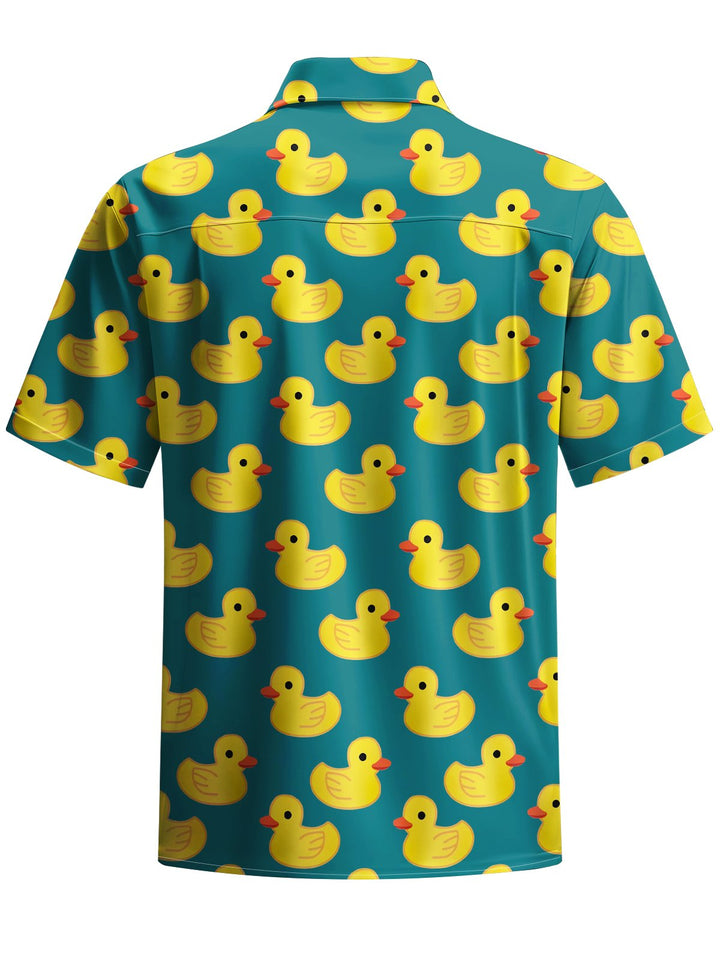 Alohadaddy® Hawaiian Yellow Duck Print Art Chest Pocket Men&