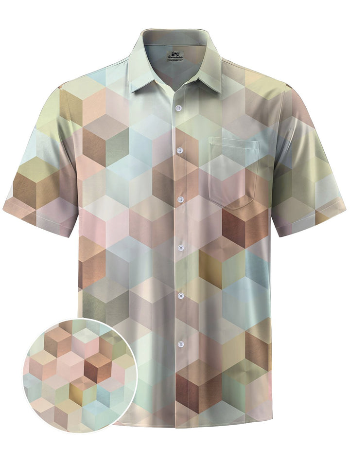 Alohadaddy® Casual Cube Art Print Chest Pocket Mens Short Sleeve Shirt Big &amp; Tall