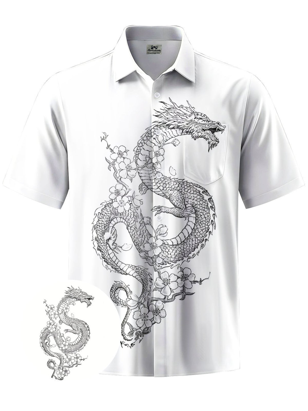 Alohadaddy® Casual Dragon Art Print Chest Pocket Mens Short Sleeve Shirt Big &amp; Tall