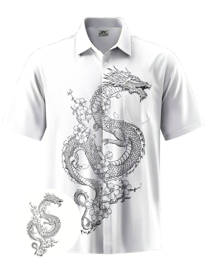 Alohadaddy® Casual Dragon Art Print Chest Pocket Mens Short Sleeve Shirt Big &amp; Tall