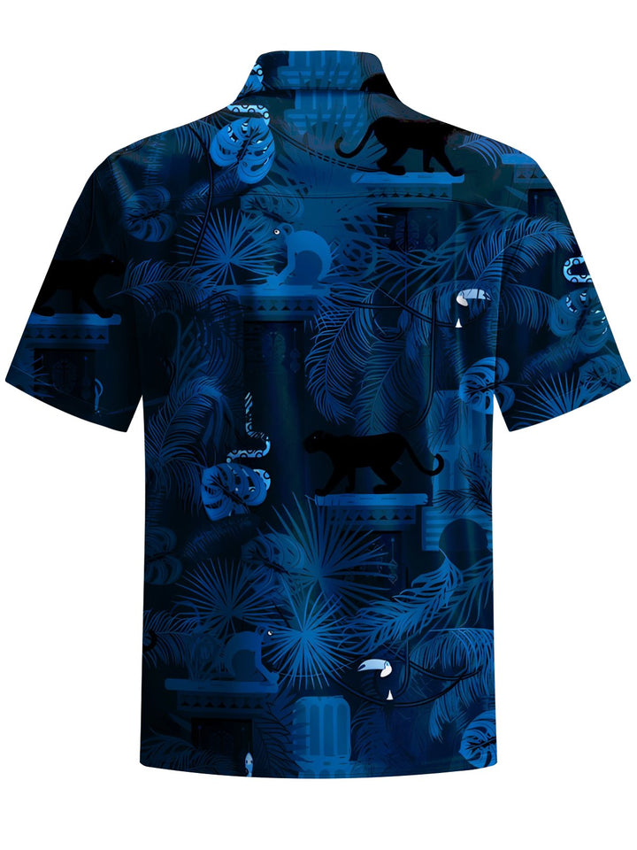 Alohadaddy® Hawaiian Palm Leaf Snake Art Print Chest Pocket Mens Short Sleeve Shirt Big &amp; Tall