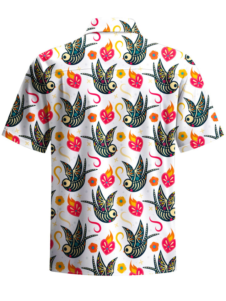 Alohadaddy® Casual Bird Art Print Chest Pocket Men&