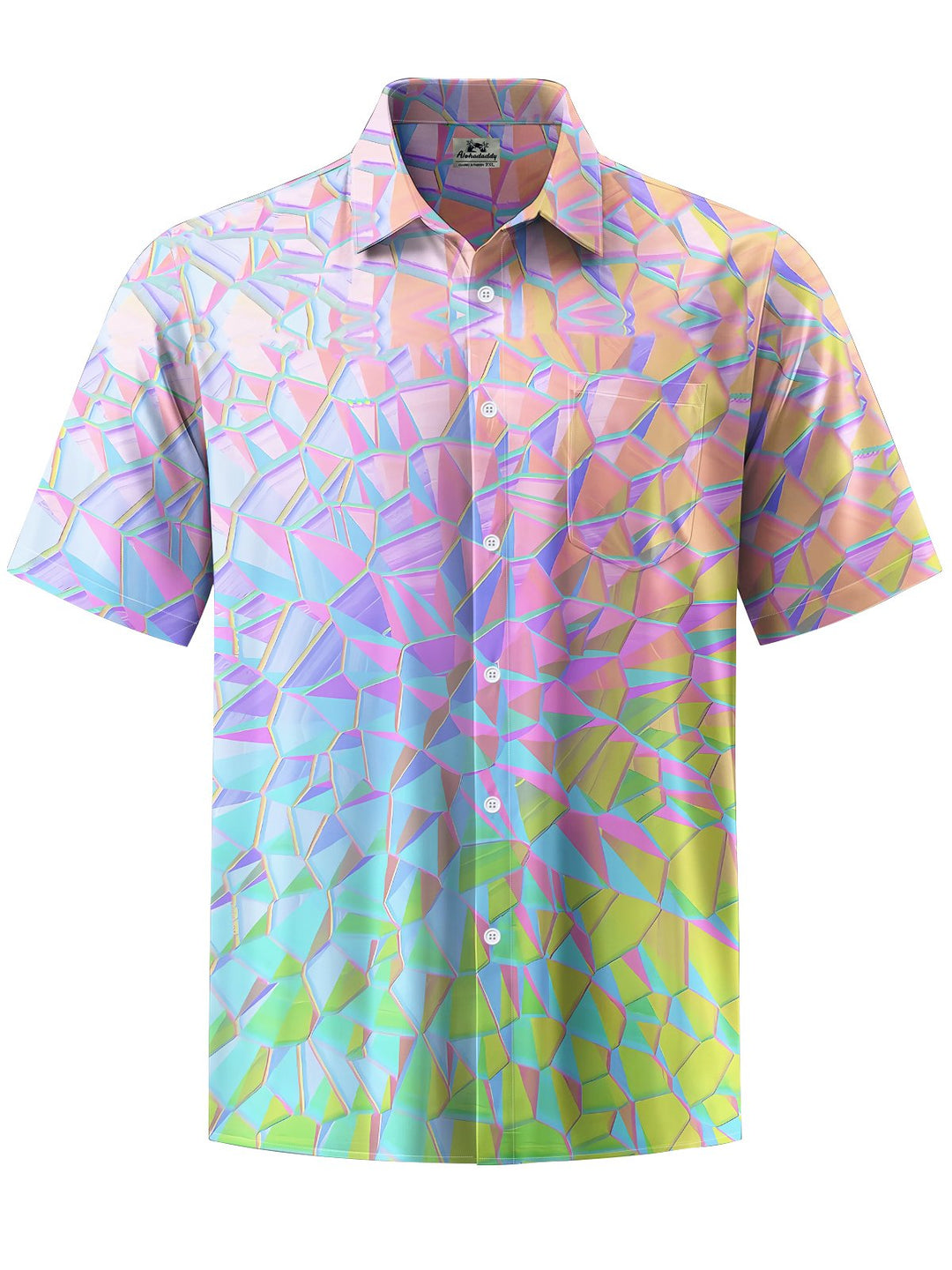 Alohadaddy® Hawaii Ombre Geometric Art Print Chest Pocket Mens Short Sleeve Shirt Big &amp; Tall