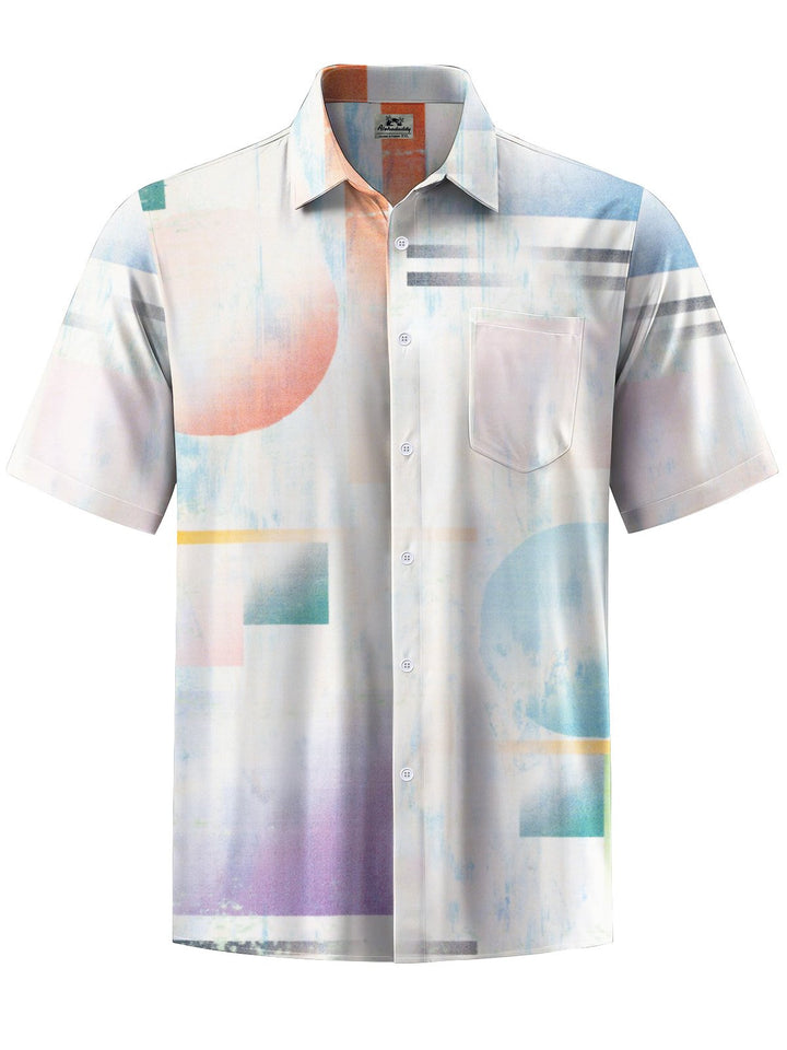 Alohadaddy® Casual Geometric Art Print Chest Pocket Men&