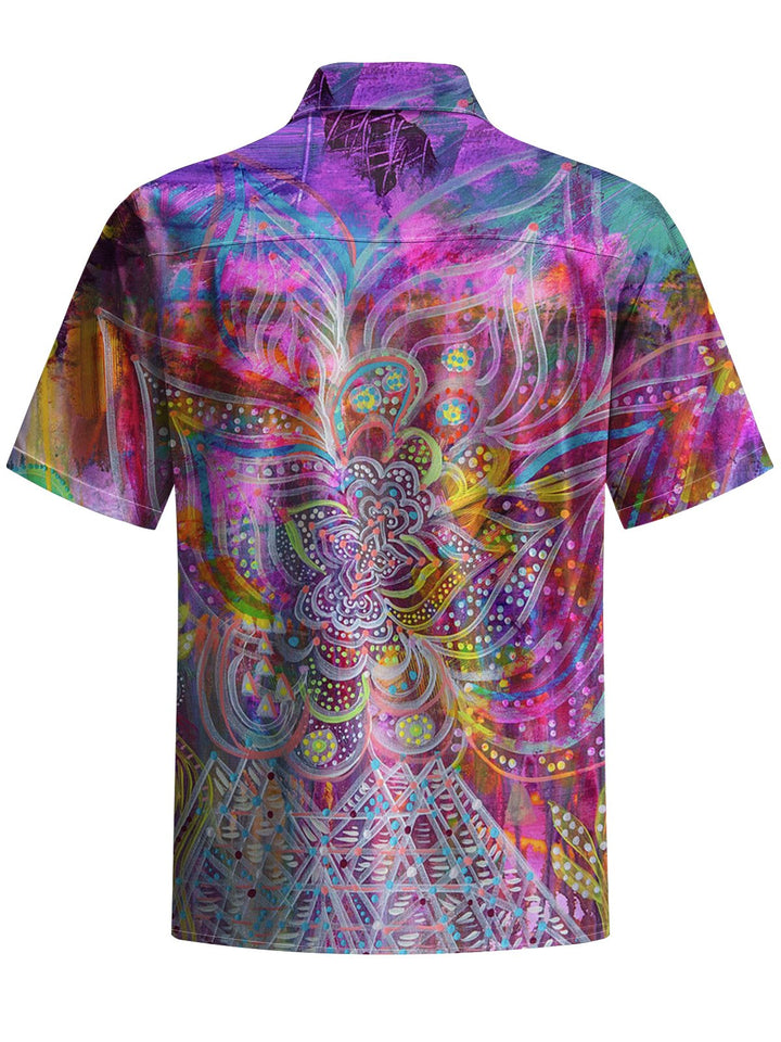 Alohadaddy® Casual Abstract Texture Art Print Chest Pocket Men Short Sleeve Shirt Big &amp; Tall