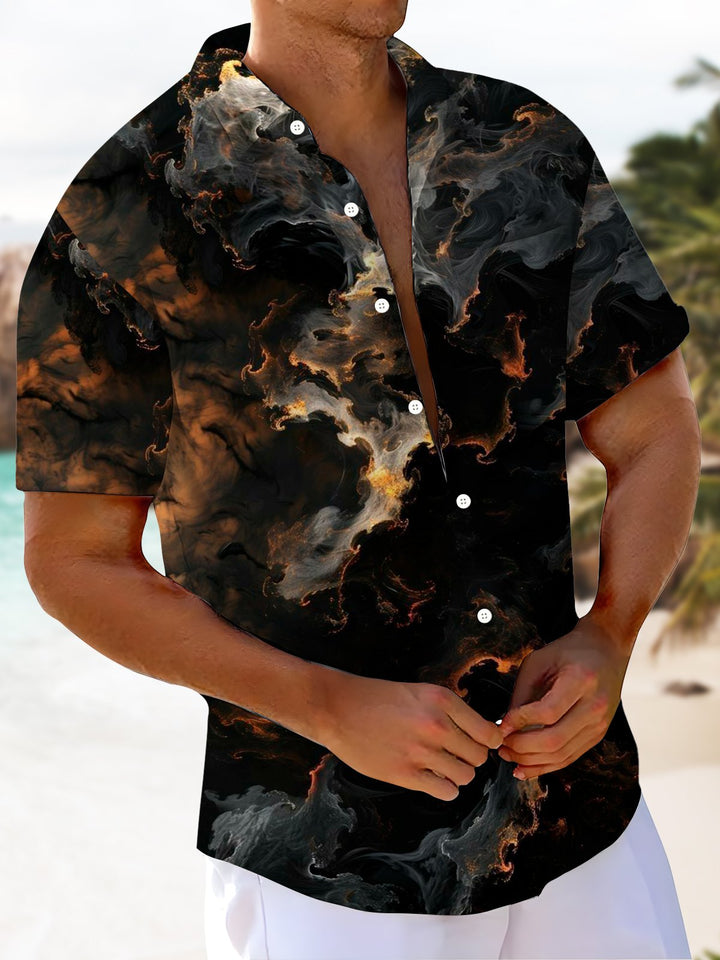 Alohadaddy® Casual Abstract Art Print Chest Pocket Men&
