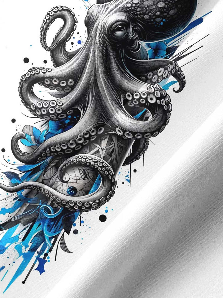 Alohadaddy® Casual Octopus Art Print Chest Pocket Men&