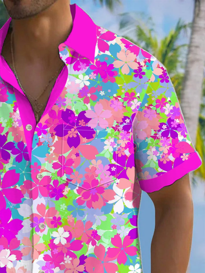 Alohadaddy® Hawaiian Floral Contrast Art Print Chest Pocket Men&