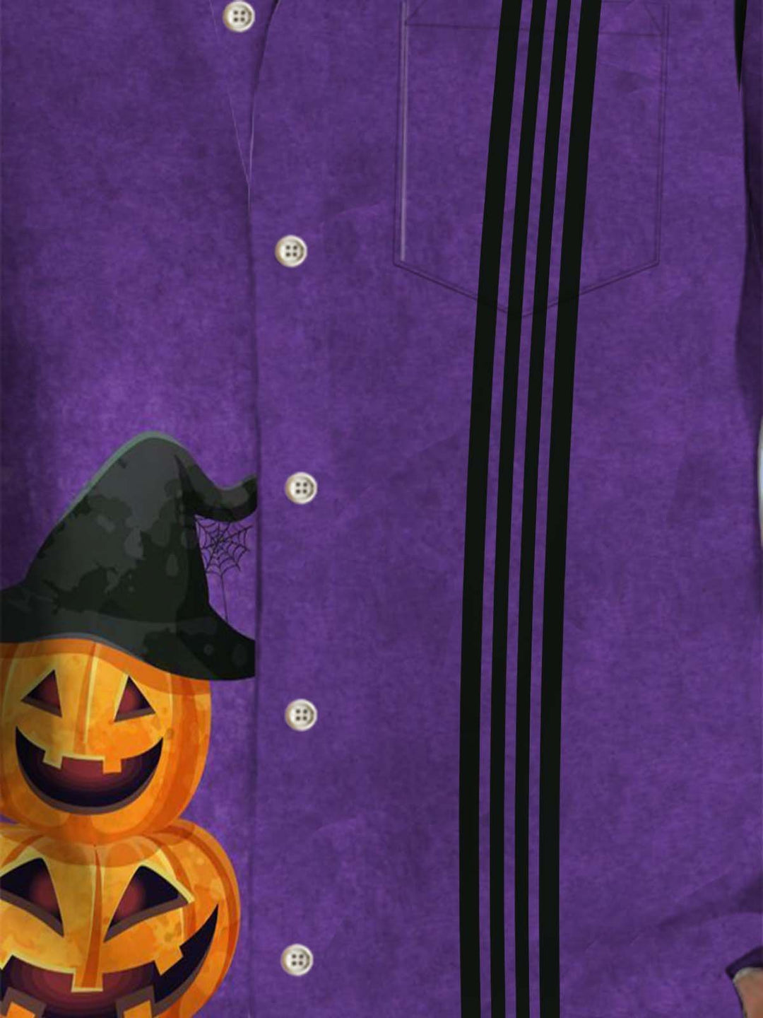 Alohadaddy® Halloween Striped Pumpkin Art Print Chest Pocket Men&