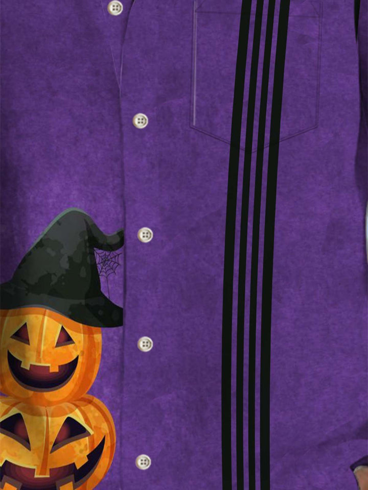 Alohadaddy® Halloween Striped Pumpkin Art Print Chest Pocket Men&