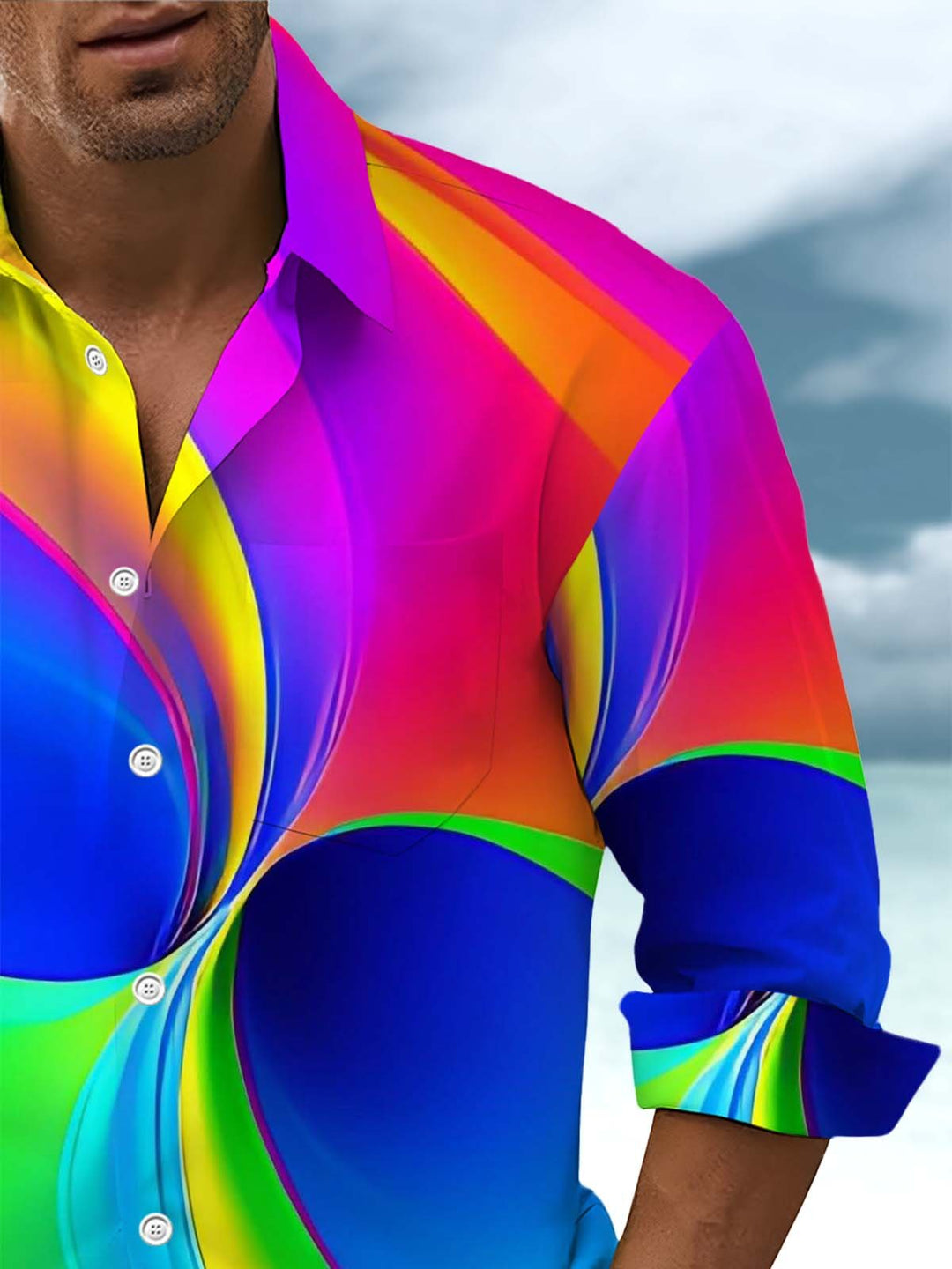 Alohadaddy® Casual Abstract Art Print Chest Pocket Men&
