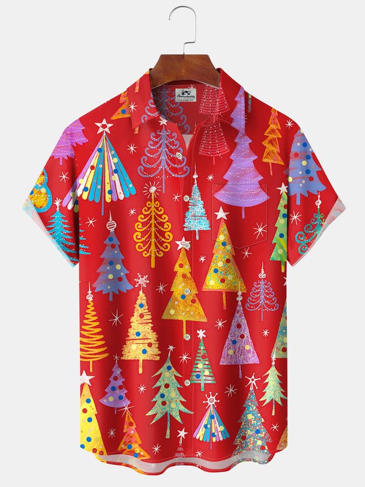 Alohadaddy® Christmas Fir Print Pocket Elastic Button Men&