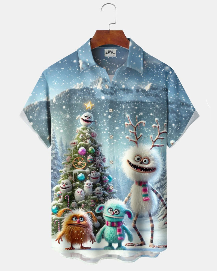 Alohadaddy® Christmas Quirky Dirty Snow Creatures Printed Pocket Button Men&