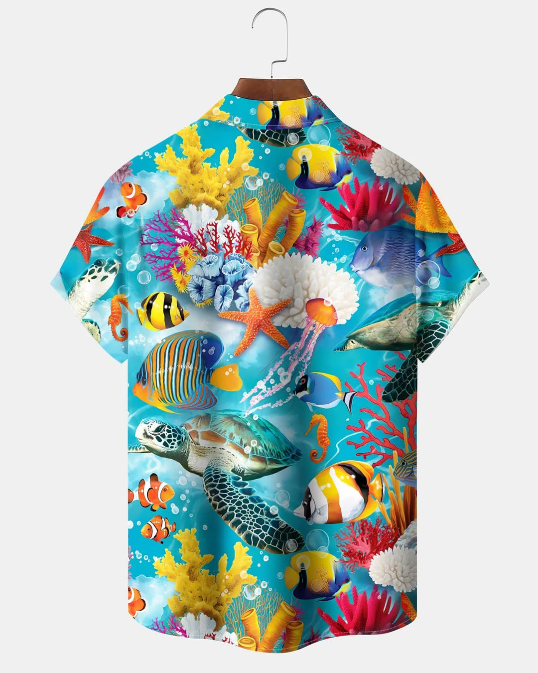 Alohadaddy® Casual Underwater World Fish Print Art Pocket Button Stretch Men&