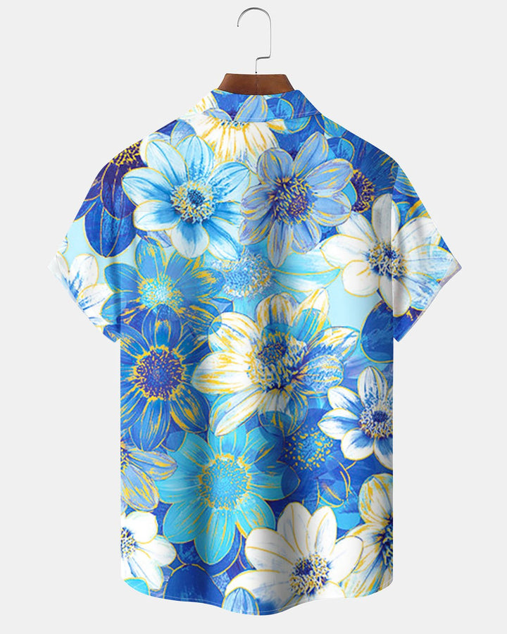 Alohadaddy® Hawaiian Floral Art Print Stretch Button Pocket Men&