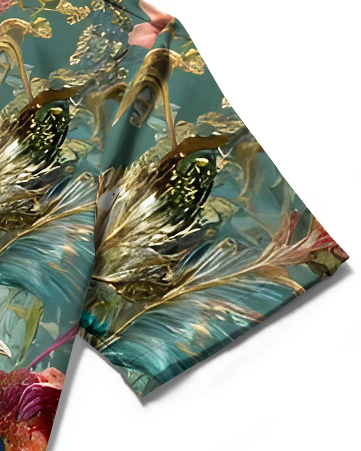 Alohadaddy® Casual Art Peacock Print Art Pocket Button Stretch Men&