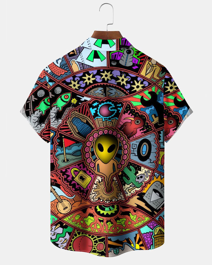 Alohadaddy® Casual Alien Print Art Stretch Pocket Button Men&