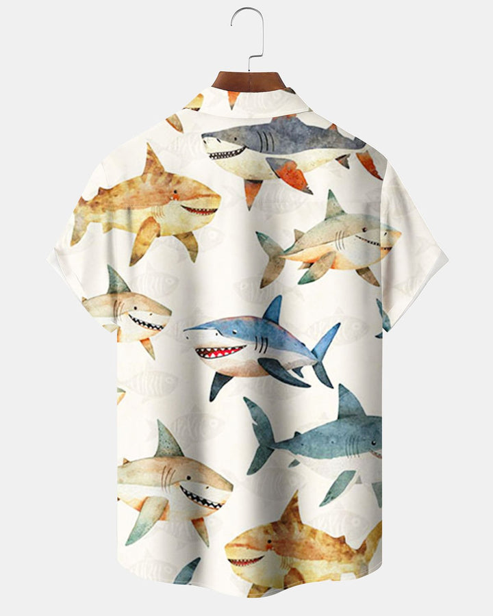Alohadaddy® Hawaiian Shark Print Art Button Pocket Men&