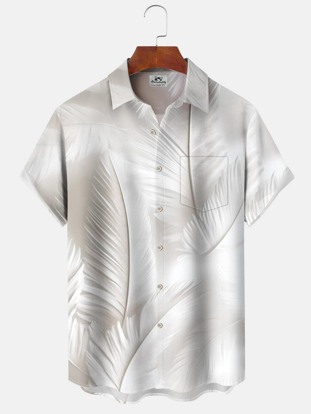 Alohadaddy Casual Everyday Hawaiian Feather Print Art Button Cardigan Pocket Polyester Stretch Large Size Long Short Sleeve Shirt