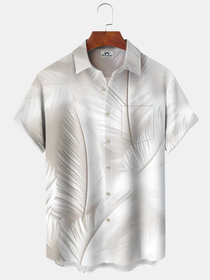 Alohadaddy Casual Everyday Hawaiian Feather Print Art Button Cardigan Pocket Polyester Stretch Large Size Long Short Sleeve Shirt
