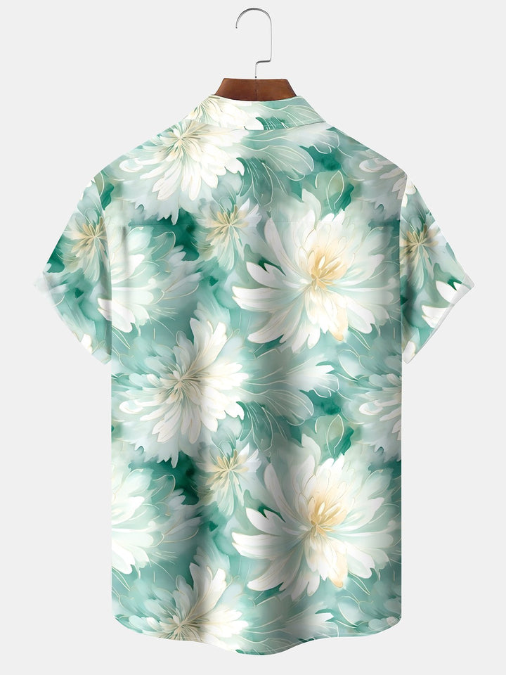 Alohadaddy Casual Everyday Flowers Art Print Polyester Stretch Button Cardigan Pockets Large Size Long Short Sleeve Shirt