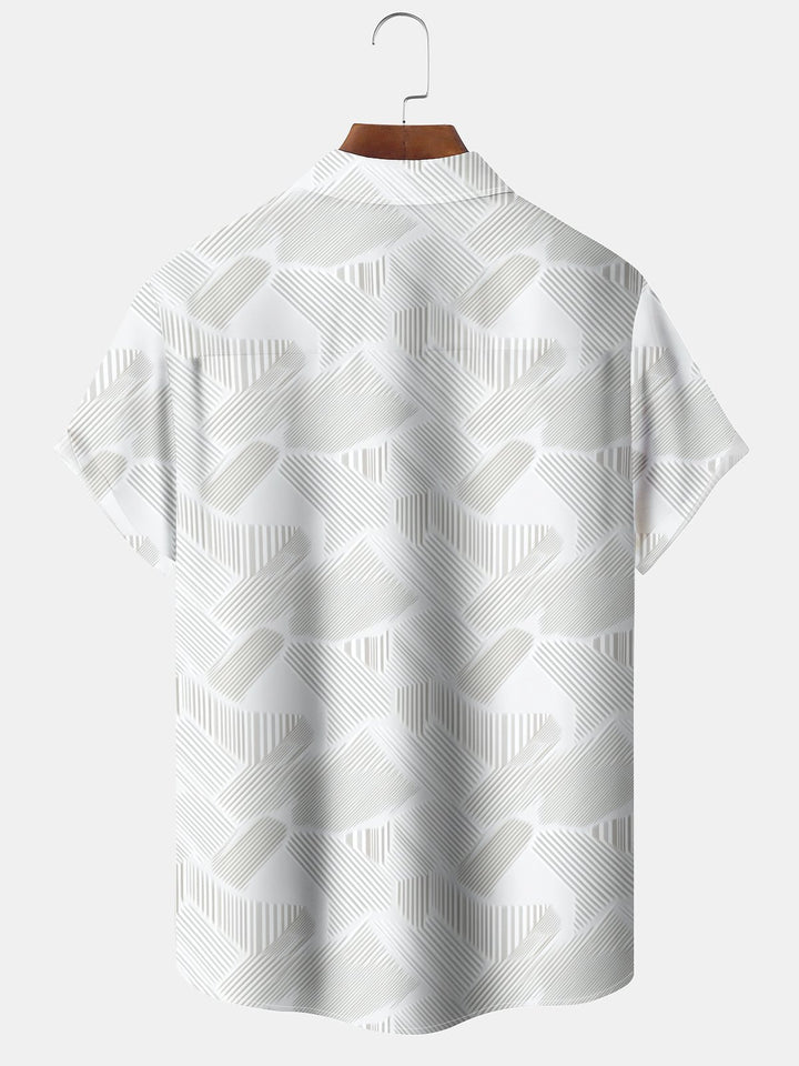 Alohadaddy Casual Stripes Dark Pattern Print Art Polyester Stretch Oversized Pocket Short Sleeve Shirt