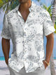 Alohadaddy® Casual Linen Music Notes Print Art Pockets Moisture Wicking Hawaiian Shirt Big & Tall