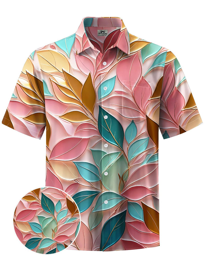 Alohadaddy® Hawaiian Leaves Glass Print Chest Pocket Men&