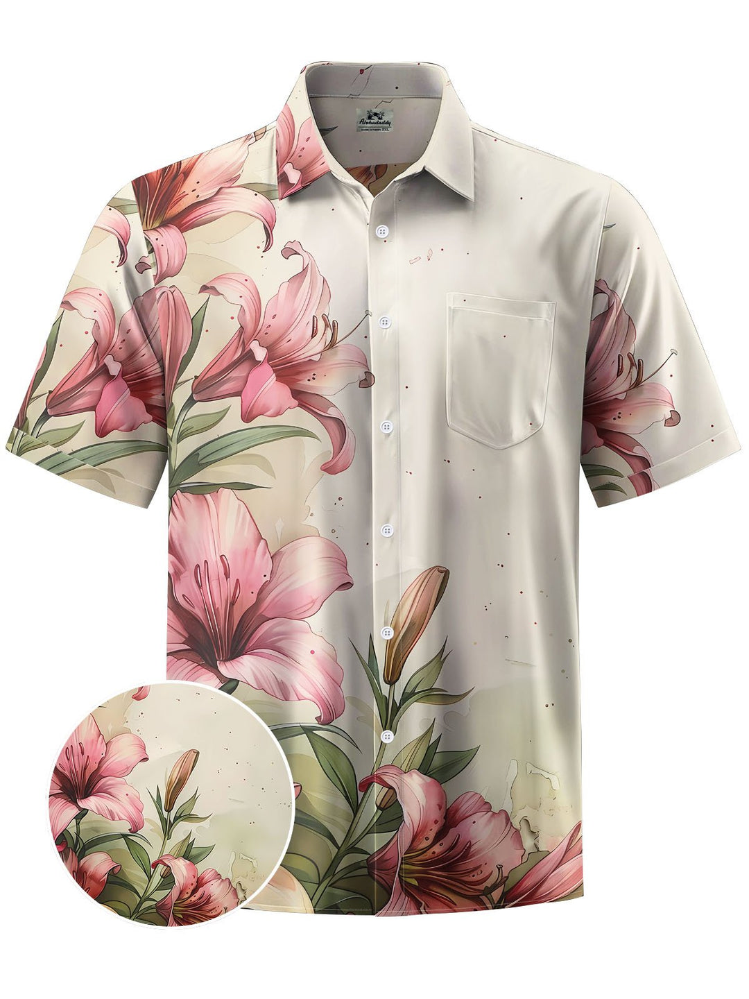 Alohadaddy® Vintage Flowers Print Chest Pocket Men&