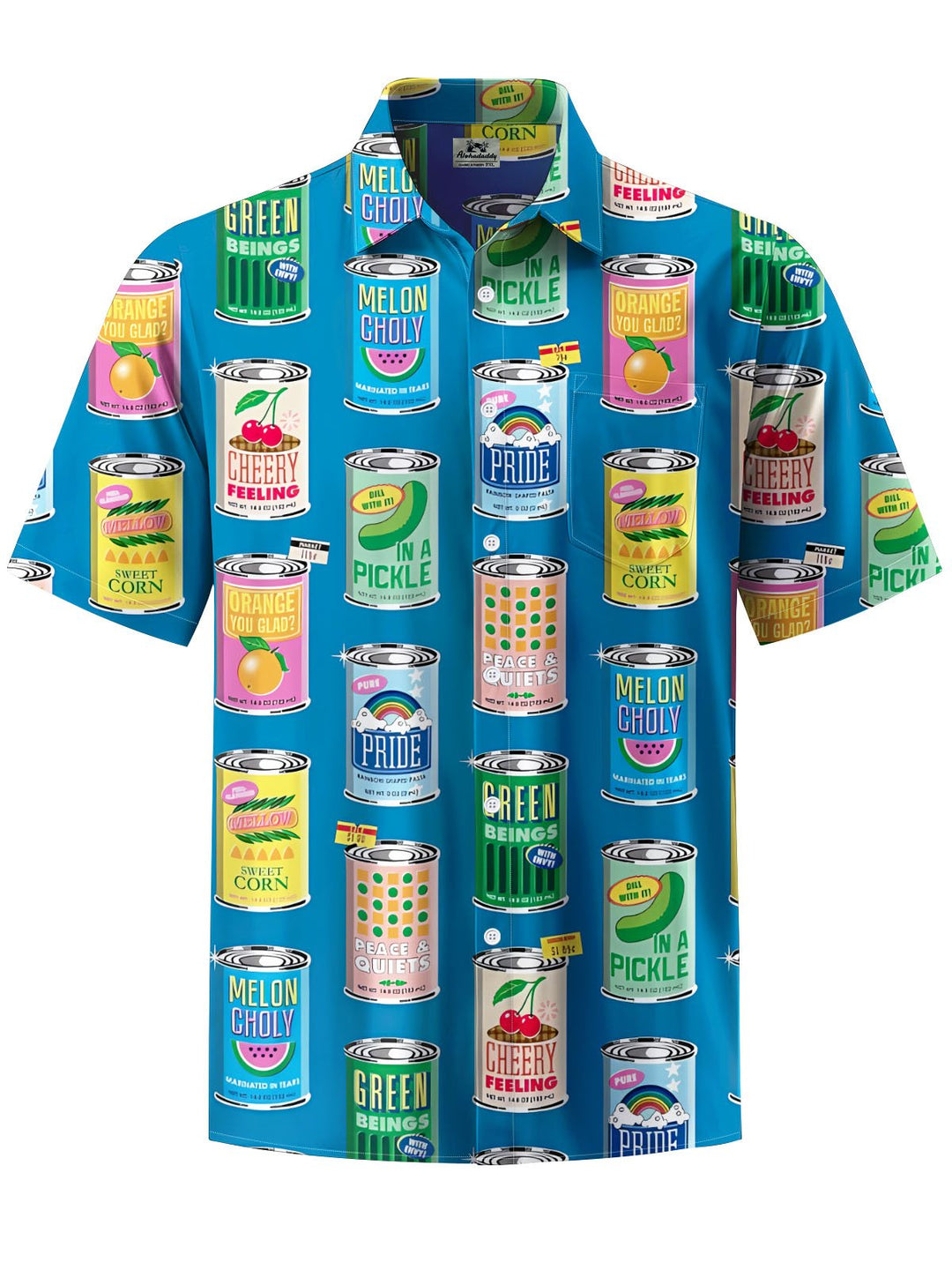 Alohadaddy® Casual Cans Print Art Chest Pocket Mens Short Sleeve Shirt Big &amp; Tall
