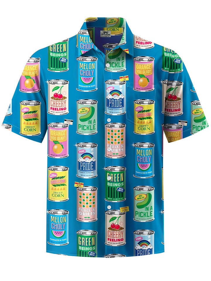 Alohadaddy® Casual Cans Print Art Chest Pocket Mens Short Sleeve Shirt Big &amp; Tall