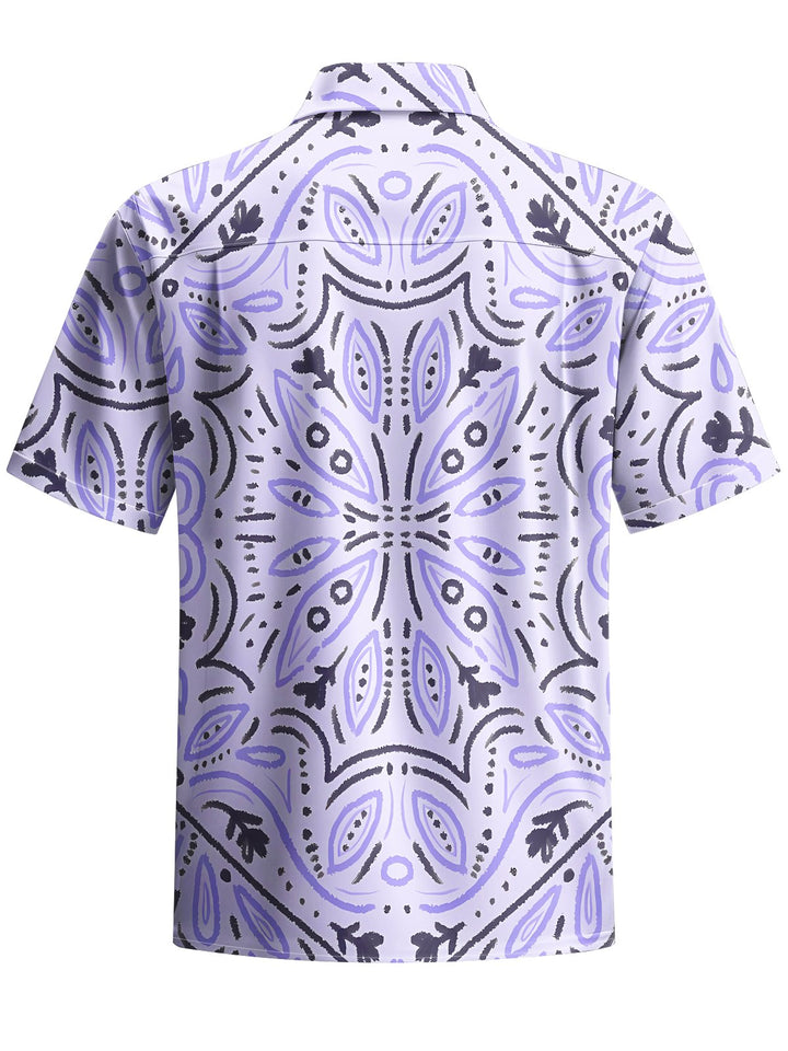Alohadaddy® Casual Ethnic Pattern Flowers Print Art Chest Pocket Men Short Sleeve Shirt Big &amp; Tall