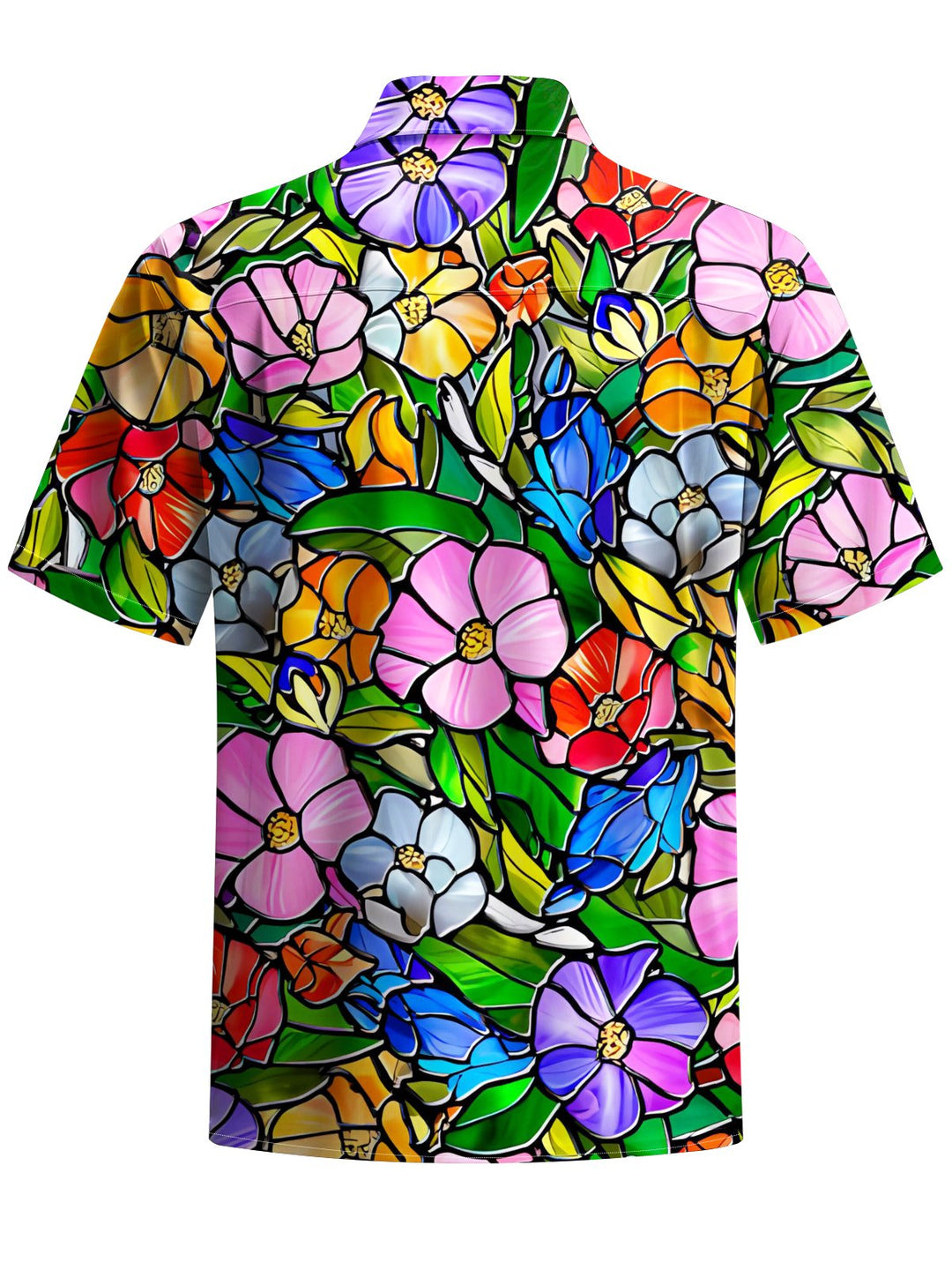 Alohadaddy® Hawaiian Flowers Glass Art Print Chest Pocket Mens Short Sleeve Shirt Big &amp; Tall