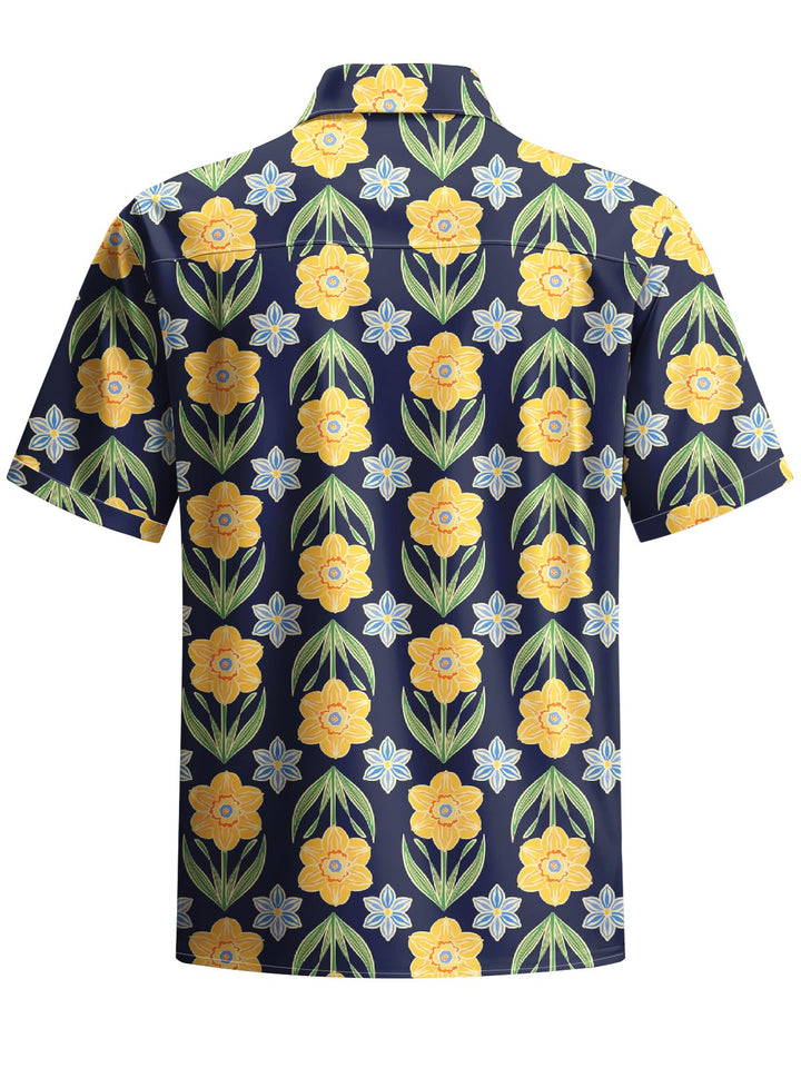 Alohadaddy® Casual Floral Art Print Chest Pocket Men&