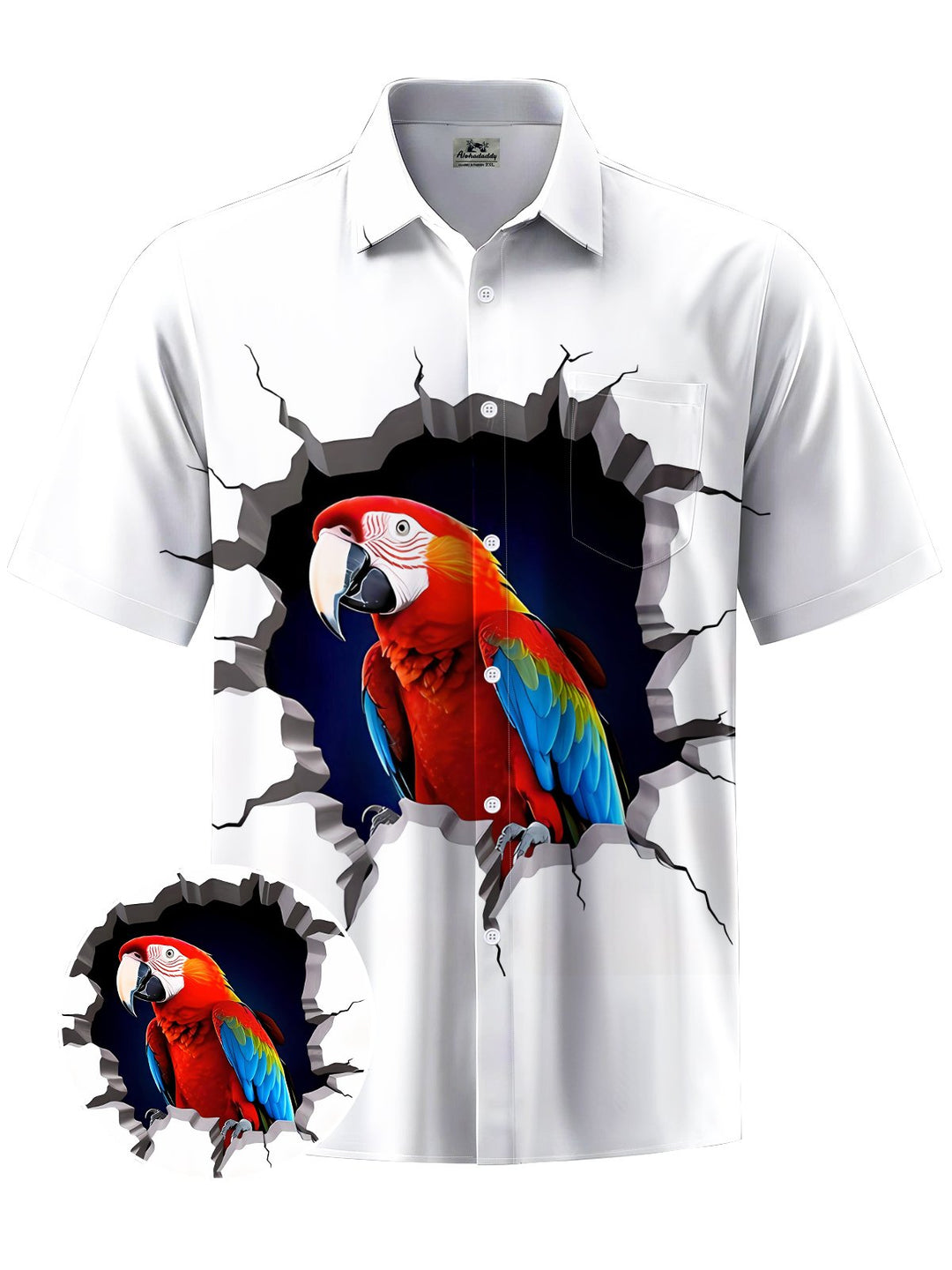 Alohadaddy® Parrot Print Art Chest Pocket Men&