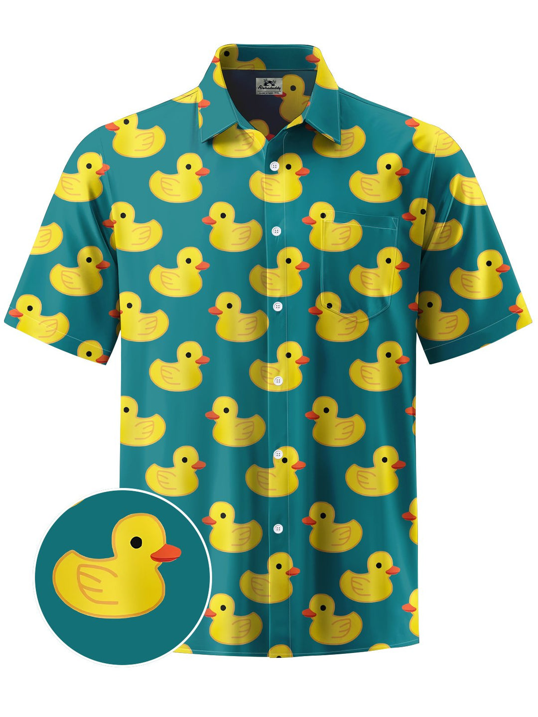 Alohadaddy® Hawaiian Yellow Duck Print Art Chest Pocket Men&
