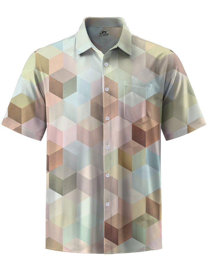 Alohadaddy® Casual Cube Art Print Chest Pocket Mens Short Sleeve Shirt Big &amp; Tall