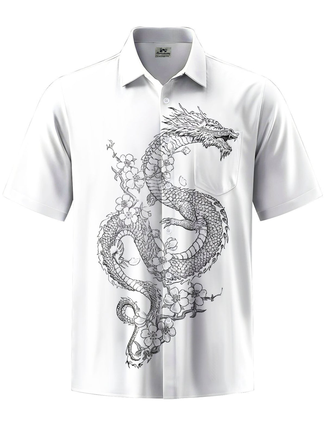 Alohadaddy® Casual Dragon Art Print Chest Pocket Mens Short Sleeve Shirt Big &amp; Tall