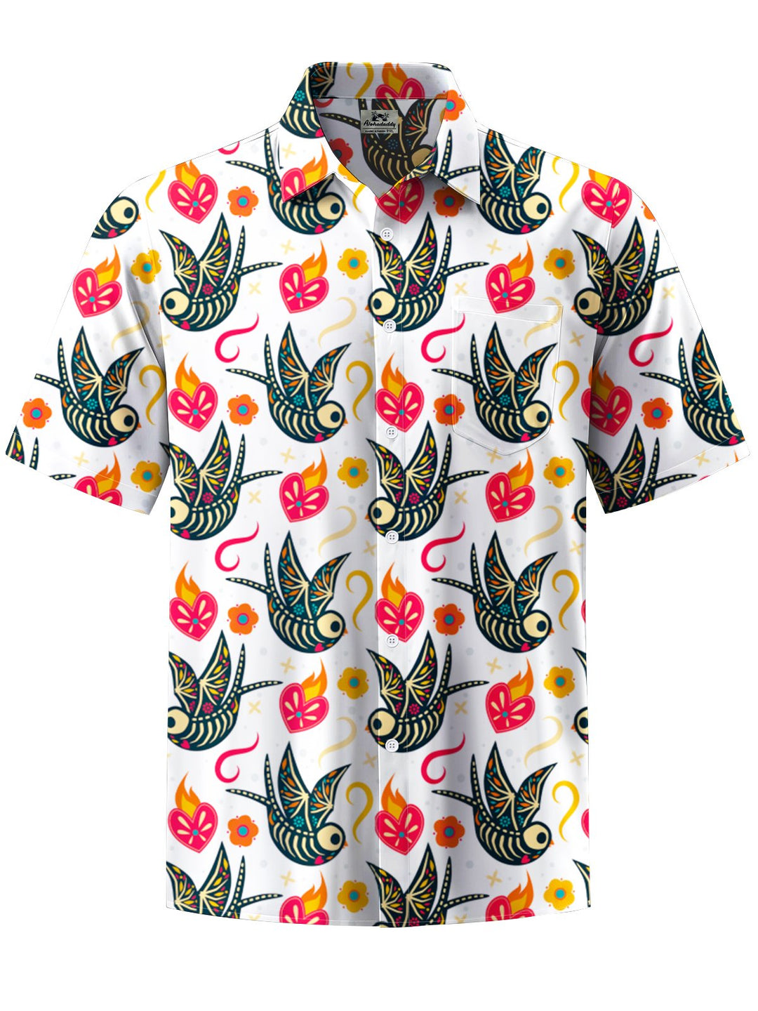 Alohadaddy® Casual Bird Art Print Chest Pocket Men&