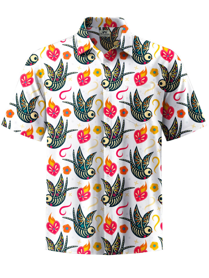 Alohadaddy® Casual Bird Art Print Chest Pocket Men&